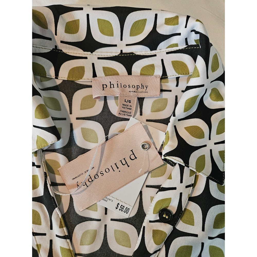 Philosophy Women's L Long Sleeve Citron Black White Retro Print - Picture 6 of 8